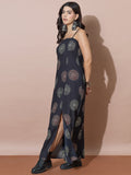 Full-Length Boho Print Dress With Adjustable Tie-Up Back