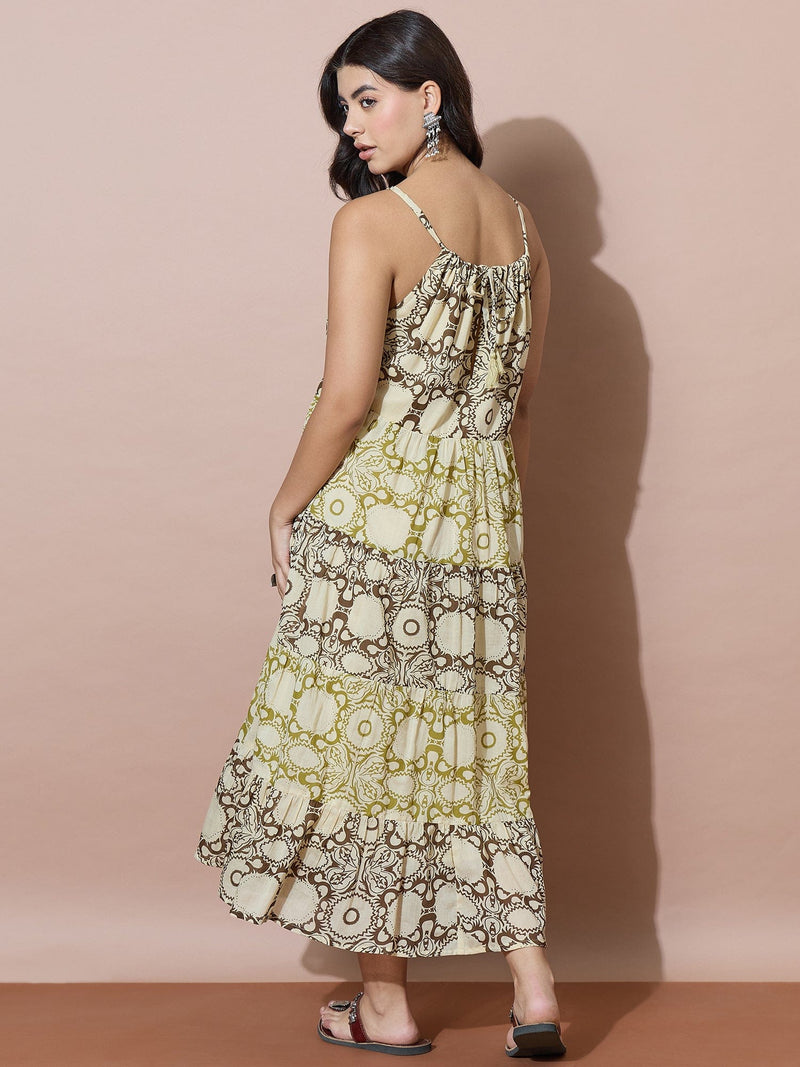 Bohemian Geometric Print Sleeveless Maxi Dress