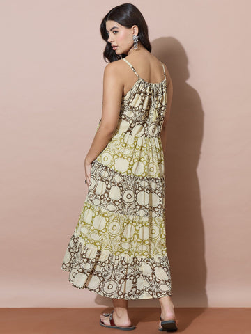 Bohemian Geometric Print Sleeveless Maxi Dress