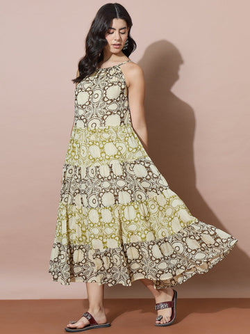 Bohemian Geometric Print Sleeveless Maxi Dress