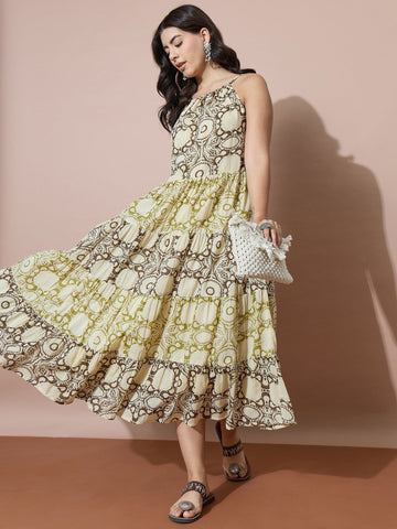 Bohemian Geometric Print Sleeveless Maxi Dress