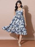 Botanical Blue Flowy Midi Dress