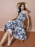 Botanical Blue Flowy Midi Dress