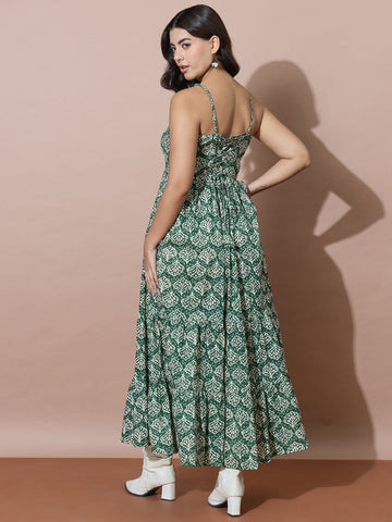 Green Bohemian Flair Full Length Dress