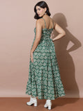 Green Bohemian Flair Full Length Dress