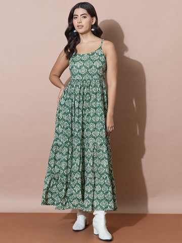 Green Bohemian Flair Full Length Dress
