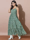 Green Bohemian Flair Full Length Dress