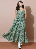 Green Bohemian Flair Full Length Dress