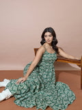 Green Bohemian Flair Full Length Dress