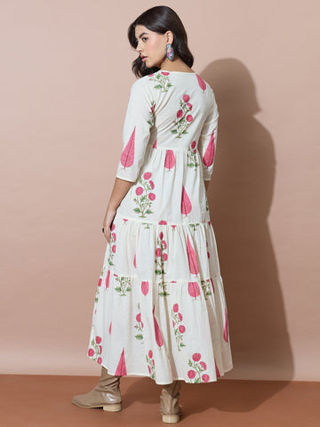 Fresh Floral Off-White Summer Dress
