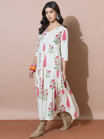 Fresh Floral Off-White Summer Dress