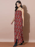 Rust Ajrakh-Inspired Paisley Print Dress Featuring A Back Tie-Up