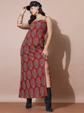 Rust Ajrakh-Inspired Paisley Print Dress Featuring A Back Tie-Up
