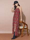 Rust Ajrakh-Inspired Paisley Print Dress Featuring A Back Tie-Up