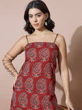 Rust Ajrakh-Inspired Paisley Print Dress Featuring A Back Tie-Up