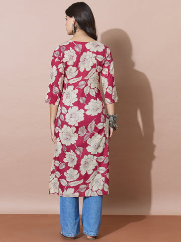 Casual Chic Large Floral Print Kurta