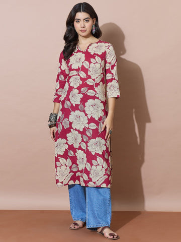 Casual Chic Large Floral Print Kurta