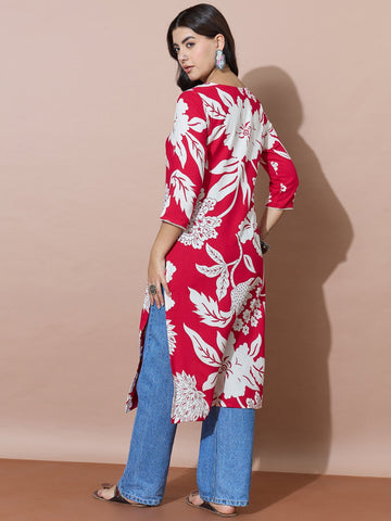 Statement Floral Print Straight Kurta