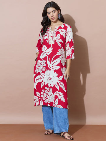 Statement Floral Print Straight Kurta