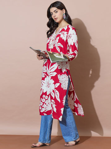 Statement Floral Print Straight Kurta