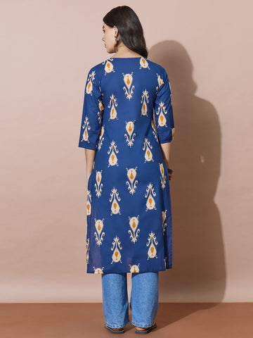 Vibrant Blue Ikat Kurti
