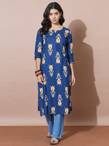 Vibrant Blue Ikat Kurti