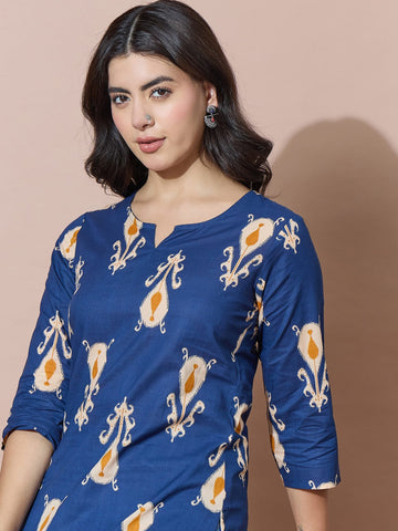 Vibrant Blue Ikat Kurti