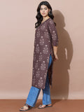 Classic Round Neck Brown Printed Kurti
