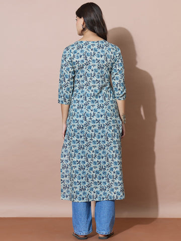 Everyday Chic Blue Print Tassel Kurti