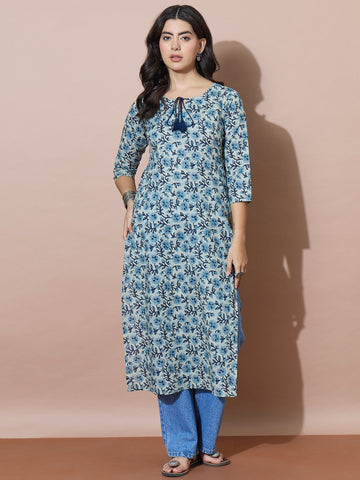 Everyday Chic Blue Print Tassel Kurti