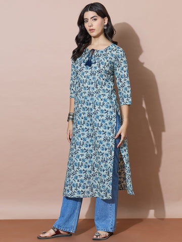 Everyday Chic Blue Print Tassel Kurti