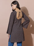 Black V-Neck Short Kurti With Back Tie-Up