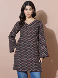 Black V-Neck Short Kurti With Back Tie-Up