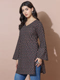 Black V-Neck Short Kurti With Back Tie-Up