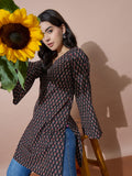 Black V-Neck Short Kurti With Back Tie-Up