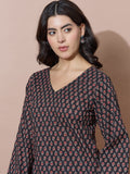 Black V-Neck Short Kurti With Back Tie-Up