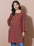 Rust Modern Square-Neck Kurti With Back Tie-Back