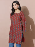 Rust Modern Square-Neck Kurti With Back Tie-Back