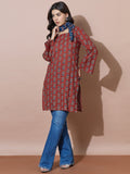 Rust Modern Square-Neck Kurti With Back Tie-Back
