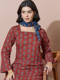 Rust Modern Square-Neck Kurti With Back Tie-Back