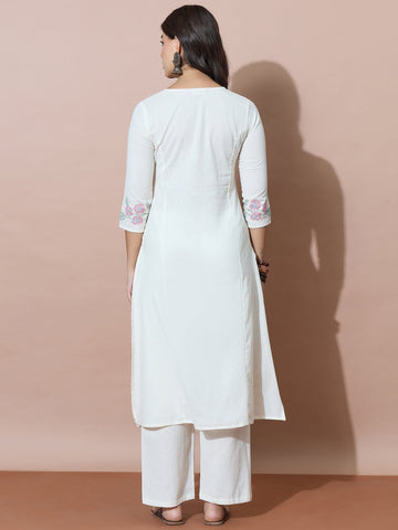 Summer Fresh White Embroidered Flex Kurta Set