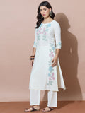 Summer Fresh White Embroidered Flex Kurta Set