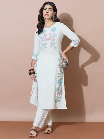 Summer Fresh White Embroidered Flex Kurta Set