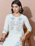 Summer Fresh White Embroidered Flex Kurta Set