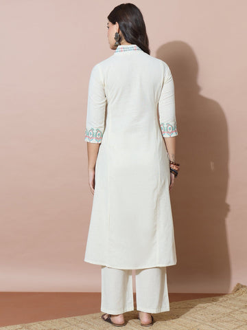 Cotton Blend Off-White Casual Flex Kurta Set