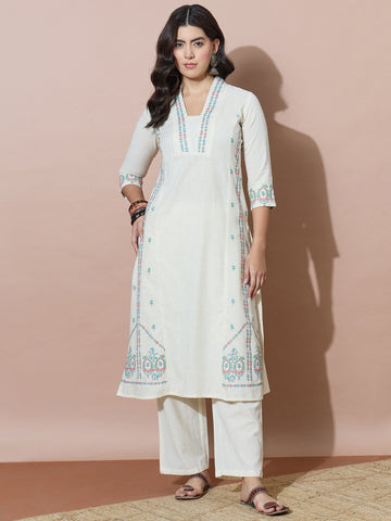 Cotton Blend Off-White Casual Flex Kurta Set
