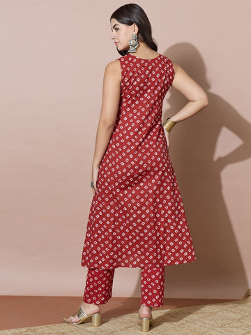 Sleeveless A-Line Bandhani Dot Kurta With Pockets