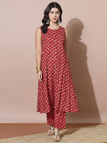Sleeveless A-Line Bandhani Dot Kurta With Pockets