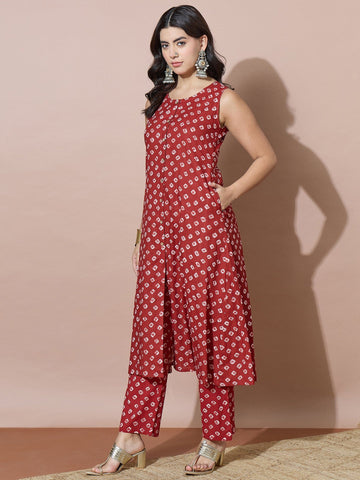Sleeveless A-Line Bandhani Dot Kurta With Pockets