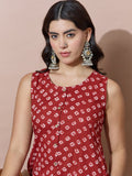 Sleeveless A-Line Bandhani Dot Kurta With Pockets